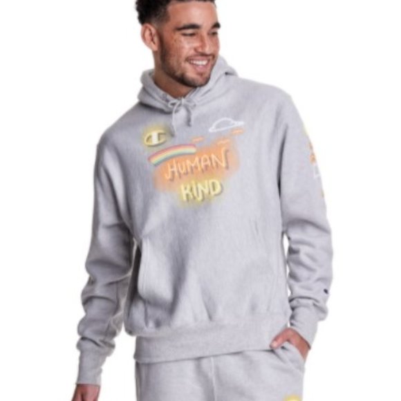 Champion Men's Adam Fu Artist Series Reverse Weave Hoodie, Human Kind NWT - Picture 1 of 6